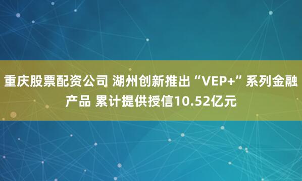 重庆股票配资公司 湖州创新推出“VEP+”系列金融产品 累计提供授信10.52亿元